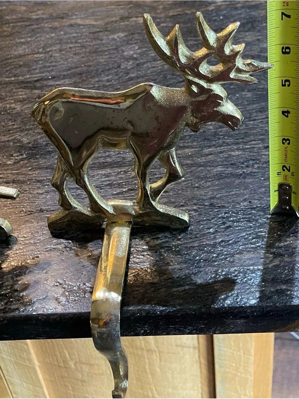 VTG Hallmark Metal Brass Tone Holiday Mantel Hooks Set - Sleigh, Trees & Moose